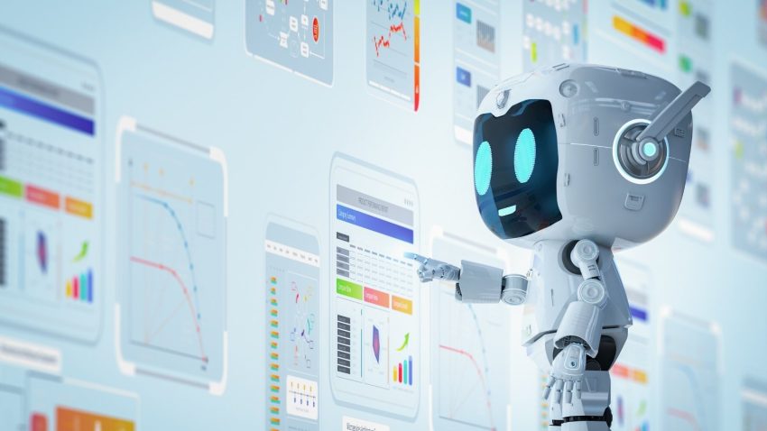 Illustration of a robot representing AI touching a screen, symbolizing the difference between AEO vs SEO