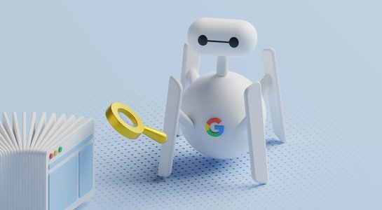 Illustration of a Google search bot comparing web content, symbolizing AEO vs SEO visibility.